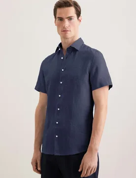 Slim Leinenhemd Uni Blau 45 - Seidensticker - FashionsVida