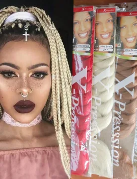 Extensión de cabello trenzado sintético Xpression Crochet Hair Jumbo Braid Hair Kanekalon Big Braid Expression Hair Braid para mujeres - Shein - FashionsVida