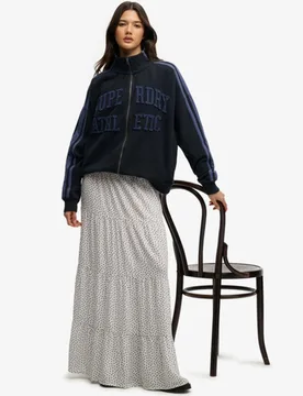Superdry Damen Gewebter Maxirock mit Stufendesign White - Größe: 42 - 64.99 - FashionsVida