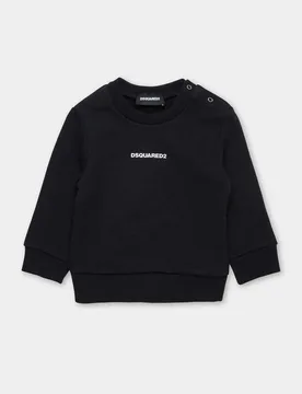 Felpa nera in puro cotone con mini logo bianco - Dsquared2 - FashionsVida