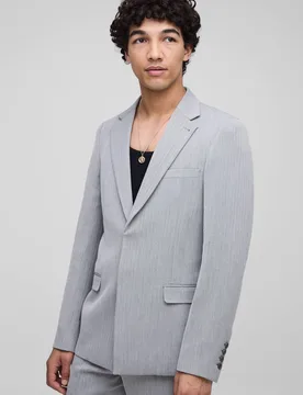 Men's Slim Fit Herringbone Suit Blazer Black Size Large Black L - boohooMAN - FashionsVida