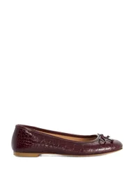 Leather Croc Bow Flat Ballet Pumps Burgundy female