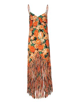 Vestito Lungo Con Frange E Stampa