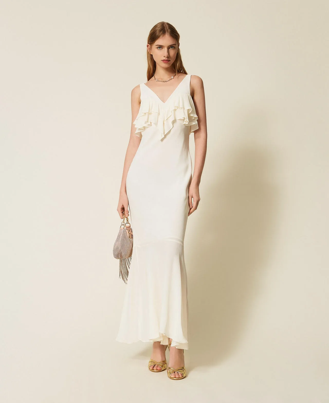 Robe longue en crêpe georgette avec volants - TWINSET - FashionsVida