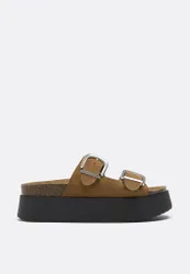 Plateausandalen aus Leder mit Schnallen BEIGE 36