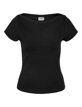 T-Shirt - NMMAYA S/S BOATNECK TOP NOOS - XS bis L - für Damen - Größe L - schwarz - Frauen - female - Noisy may - FashionsVida