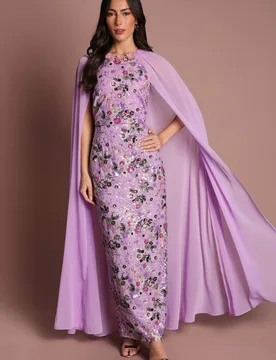 Women's Muse Embroidered Mesh Cape Maxi Dress in Purple Size: 10 - Purple - Size: 10 - Coast - FashionsVida