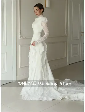 Customized White Elegant Tiered Mermaid Floral Lace Wedding Dress High Neck vestidos de noche Zip Back robe de mariée 2026 - Aliexpress - FashionsVida