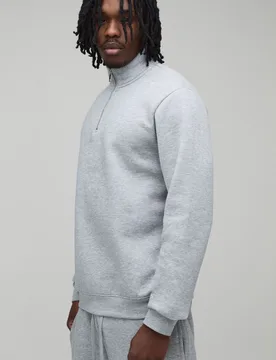 Mens Tall Basic Regular Fit Quarter Zip Funnel Neck Sweatshirt - Grey Cotton - Size X-Large - boohooMAN - FashionsVida
