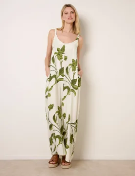 Floral Print Wide Leg Jumpsuit - M/L / IVORY/GREEN - female - Blue Vanilla - FashionsVida