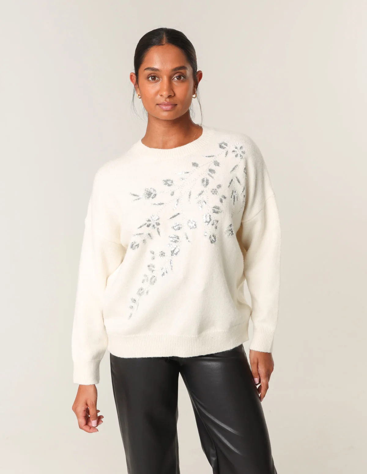 Sparkling Sequins Jumper - S/M / IVORY - female - Blue Vanilla - FashionsVida