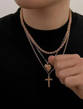 KunJoe 3Pc/Set Vintage Peach Love Heart Cross Jesus Pendant Choker Necklace Men Multilayer Chain Grunge Jewelry Steampunk Gifts - Aliexpress - FashionsVida