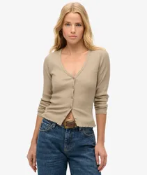 Superdry Damen Essential Langarmoberteil mit Durchgehender Knopfleiste Grau - Größe: 42-44