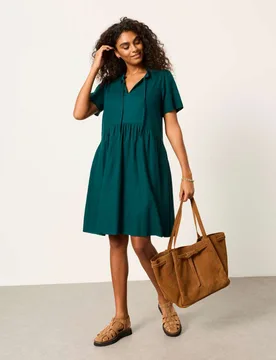 Linen Rich Midi Smock Dress Teal female - Fatface - FashionsVida