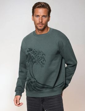 Felpa girocollo con stampa - verde polveroso