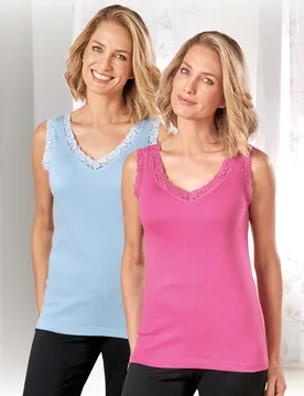 Spitzenshirt hellblau + pink 2er-Set - 3Pagen - FashionsVida