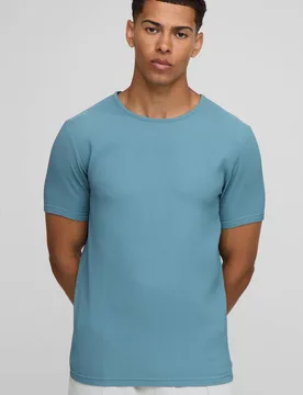Herren Slim Fit Plissee T-Shirt Slate Blue Größe Large - boohooMAN - FashionsVida