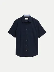 Kurzarmhemd mit strukturiertem Streifenmuster Blau XL