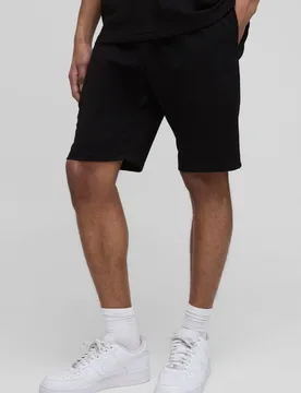 Mens Lightweight Essential Man. Slim Fit Mid Length Shorts - Black Cotton - Size Small - boohooMAN - FashionsVida