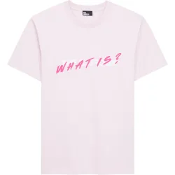 Camiseta de hombre What is con serigrafía fucsia y blanca