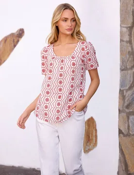 Women's Cotton Embroidered Top Size: 18 - Multicolor - Size: 18 - M&Co - FashionsVida