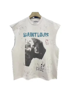 SSSAINT LOUIS American streetwear brand Blue lettering logo. Street style Washed and aged effect. Sleeveless T-shirt - Aliexpress - FashionsVida