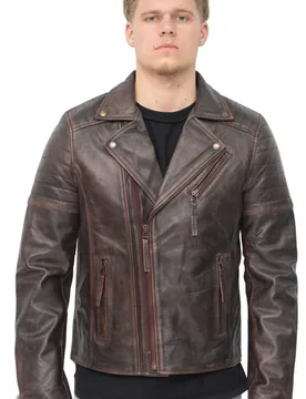 Mens Brando Double Cross Zip Biker Jacket-Casablanca - Brown - Size X-Small - Infinity Leather - FashionsVida