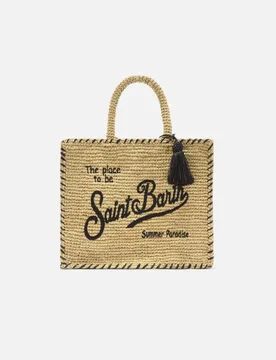 Borsa Colette in rafia con impunture beige a contrasto - MC2 SAINT BARTH - FashionsVida
