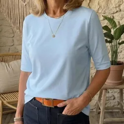 Women's Clothing Comfortable Versatile T-shirt Casual Round-neck Shoulder-length Half-sleeved Worn Outer Layer Inner Layer Top