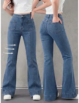 Jeans casuales de mezclilla para niñas preadolescentes, nuevo diseño de moda de temporada minimalista y versátil con bolsillos delanteros y detalle - Shein - FashionsVida