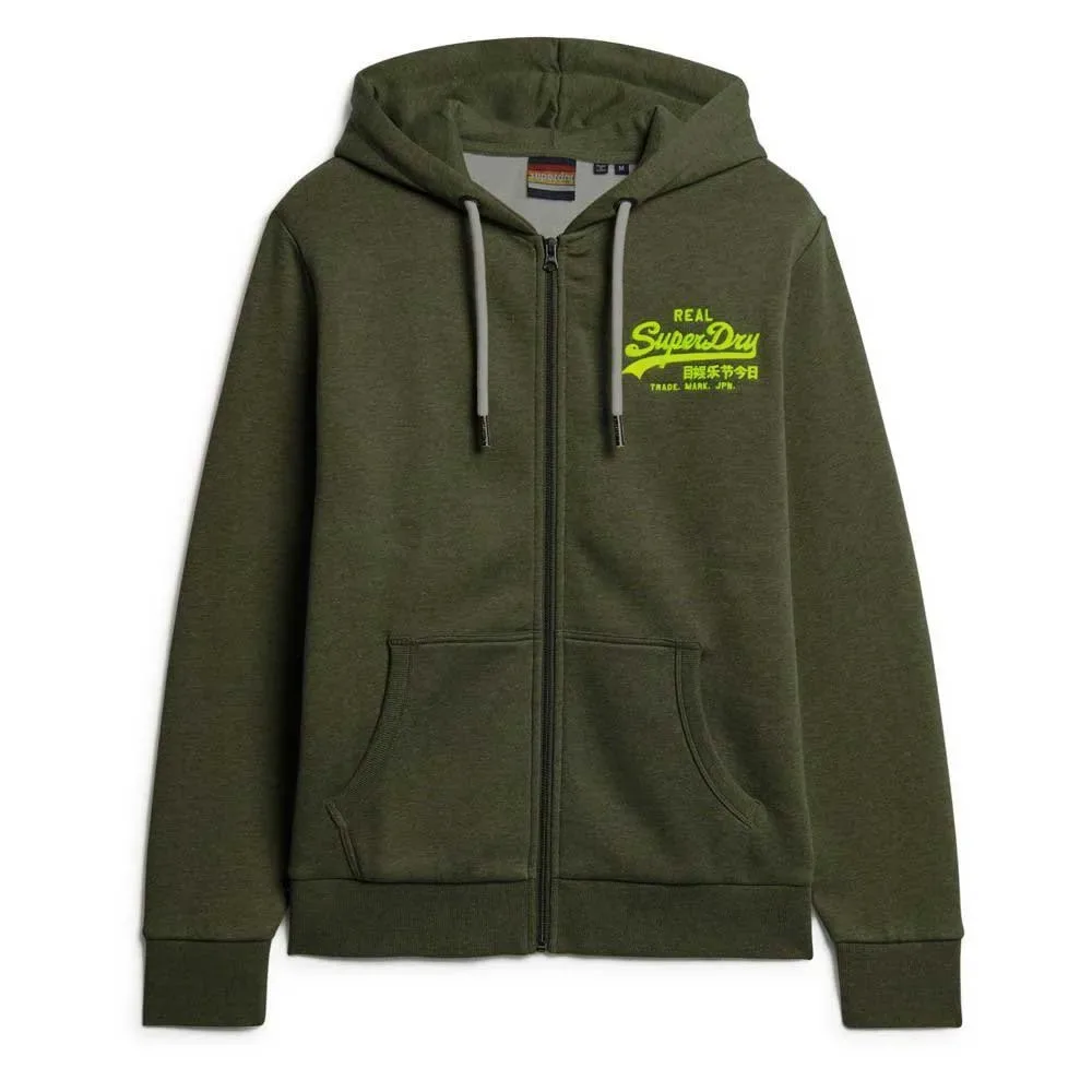 Felpa Con Zip Neon Vl Graphic Thrift Olive Marl M - Superdry - FashionsVida