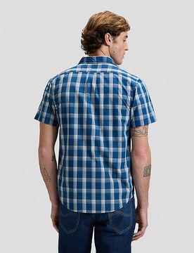 Regular Short Sve Button Down Shirt Deep Sea Plaid Größe M male