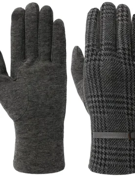 Houndstooth Full-Fingered Gloves by - grey - Damen - Size: L - Lipodo - FashionsVida