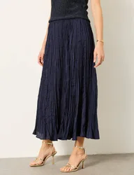 Textured Pleated Midi Skirt Navy female
