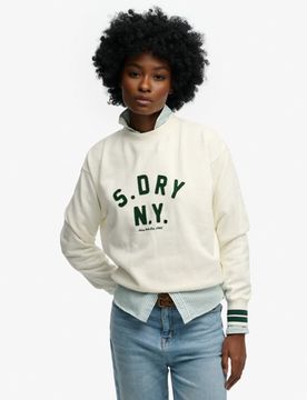 Superdry Damen Country Club Applique Crew Sweatshirt Cream - Größe: 38