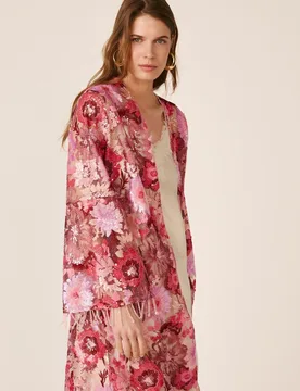 Caftán de lentejuelas con estampado floral y manga larga acampanada - Alma en Pena - FashionsVida