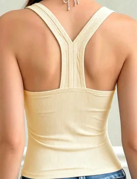 Camisola de cuello cuadrado sin espalda, ajustada, transpirable, de moda, con relleno incorporado, versátil para todas las estaciones, bustier - Shein - FashionsVida