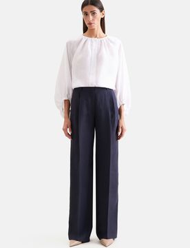 Bundfaltenhose aus 100% Leinen Blau 42