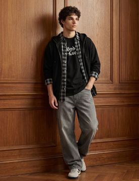 T-shirt loose in cotone con scritta Bad Luck - nero