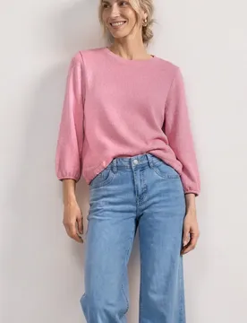Arm Shirt mit Rundhals im Strick-Look female Rosa