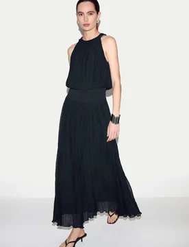 Plisse Crew Neck Midaxi Waisted Dress Black female - Jigsaw - FashionsVida