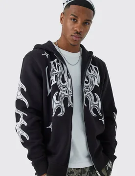 Herren Oversized Zip-Hoodie Sweatshirt mit limitiertem Grafik-Design Black Größe Small - boohooMAN - FashionsVida