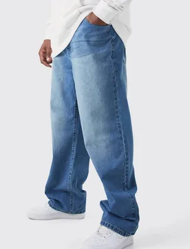Men's Plus Relaxed Rigid Jeans Mid Blue Size 46 Mid Blue 46 - boohooMAN - FashionsVida