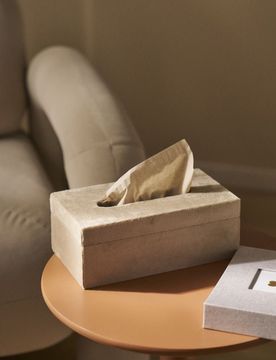 Scatola portafazzoletti in velluto - beige