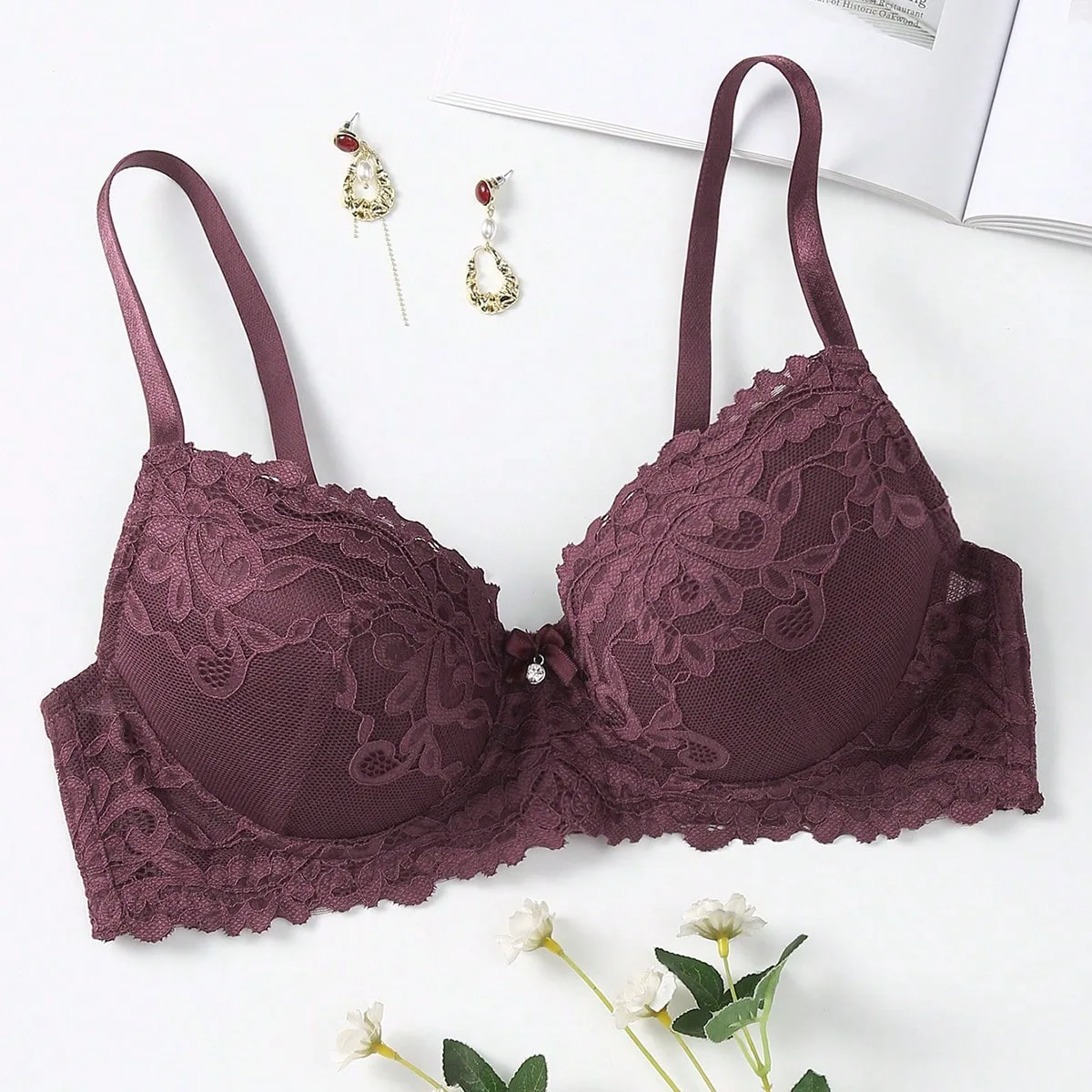 Ropa Interior De Encaje Floral Con Aros - Shein - FashionsVida