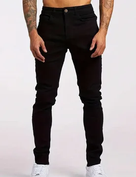 Pantalones vaqueros casuales de moda para hombre con bolsillos en diagonal y elásticos - Shein - FashionsVida