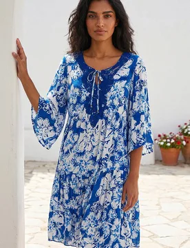 Women's Shadow Floral Lace Smock Dress in Blue Size: 16 - Blue - Size: 16 - Roman - FashionsVida