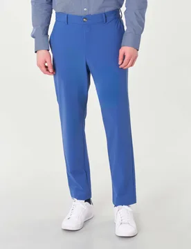Pantaloni chino slim blu royal in tessuto tecnico stretch con elastico inserito sul retro - Rodolfo Pellizzari - FashionsVida