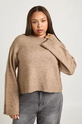 Womens Plus Crew Neck Jumper - Beige - Size 16 Uk