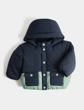 Midweight Padded Hooded Coat (0-5 Yrs) Navy male - M&S - FashionsVida